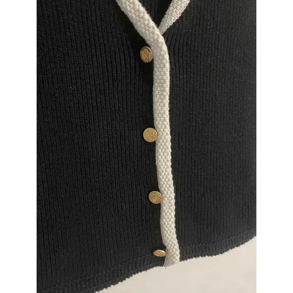 Abercrombie & Fitch Mara button up sweater vest women’s size M black white trim - Picture 2 of 5
